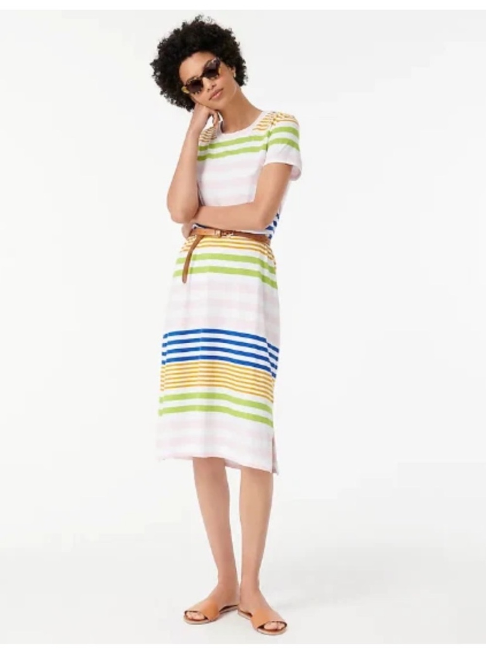 J.Crew Short Sleeve T-Shirt Colorful Stripe Cotton Midi Dress Size Small